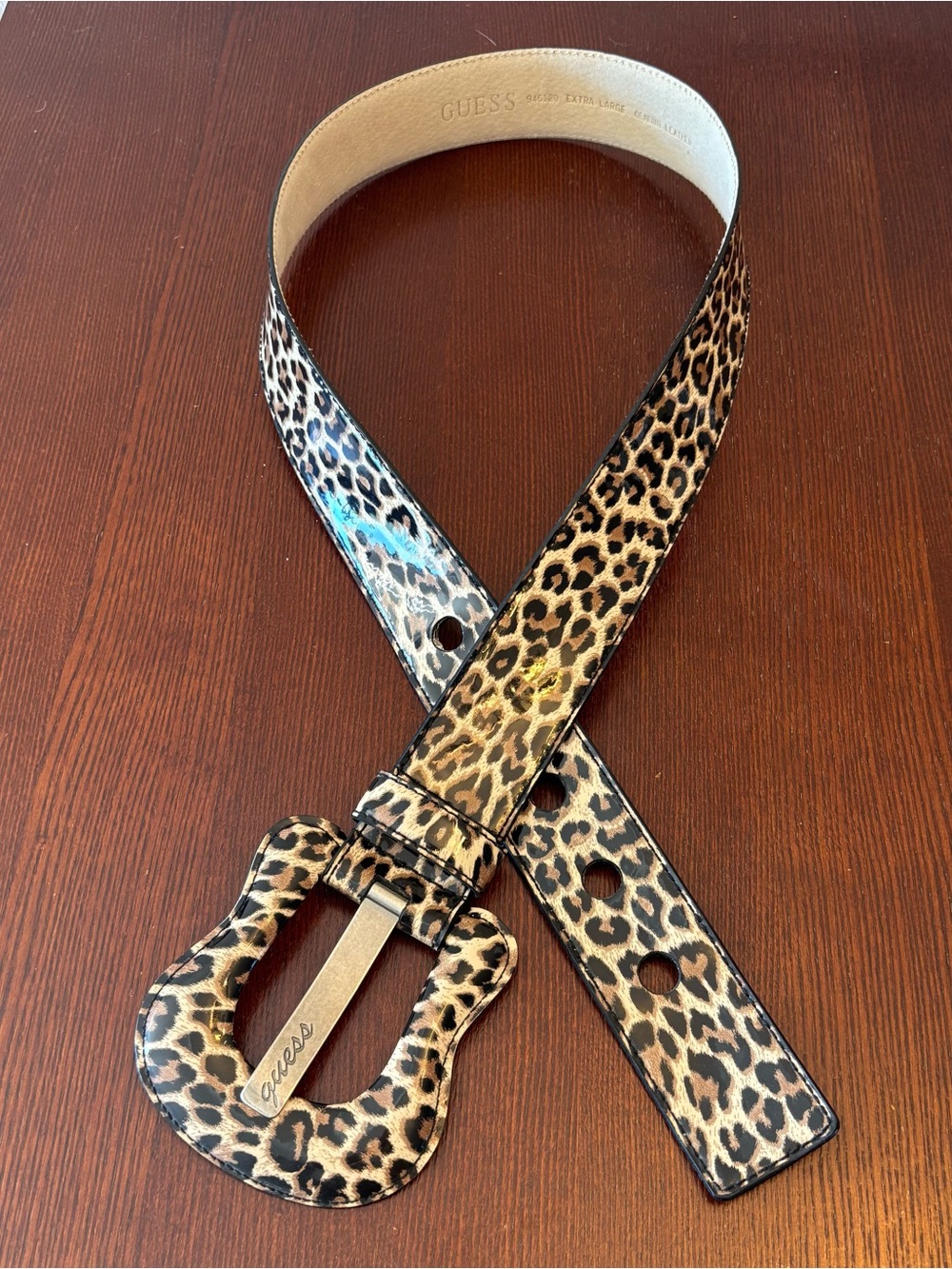 Guess Vintage Leopard Print Patent Leather Belt Size X-Large 44" x 2" Mob Wife